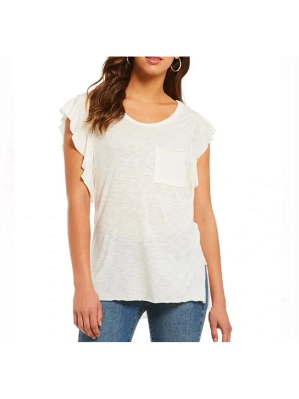 We the Free Urban Outfitters Women's White Distressed Short Sleeve Tee Size Med